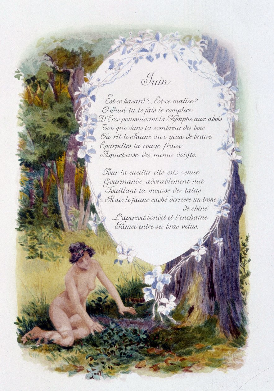 Juni ""Månadens sång"" av Jérôme Doucet, illustration - Maurice Leloir, red. Reims 1904. L. Michaud av Maurice Leloir