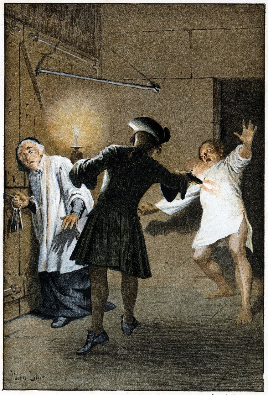 Flykten - i "History of Manon Lescaut and the Chevalier Des Grieux" av Abbe Prevost (1697-1763), fransk författare. Gravyr efter teckningar av Maurice Leloir (1885). av Maurice Leloir