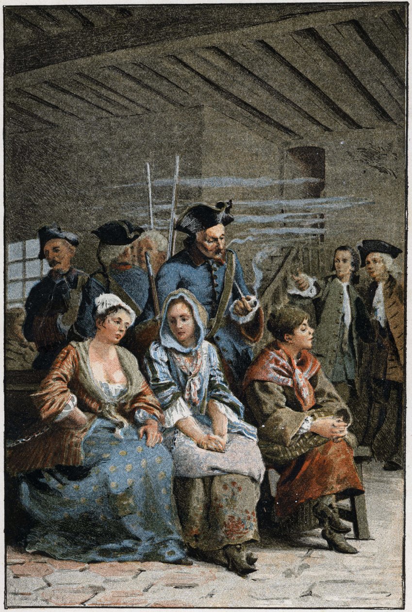 La Chaine - i "History of Manon Lescaut and the Chevalier Des Grieux" av Abbe Prevost (1697-1763), fransk författare. Gravyr efter teckningar av Maurice Leloir (1885). av Maurice Leloir