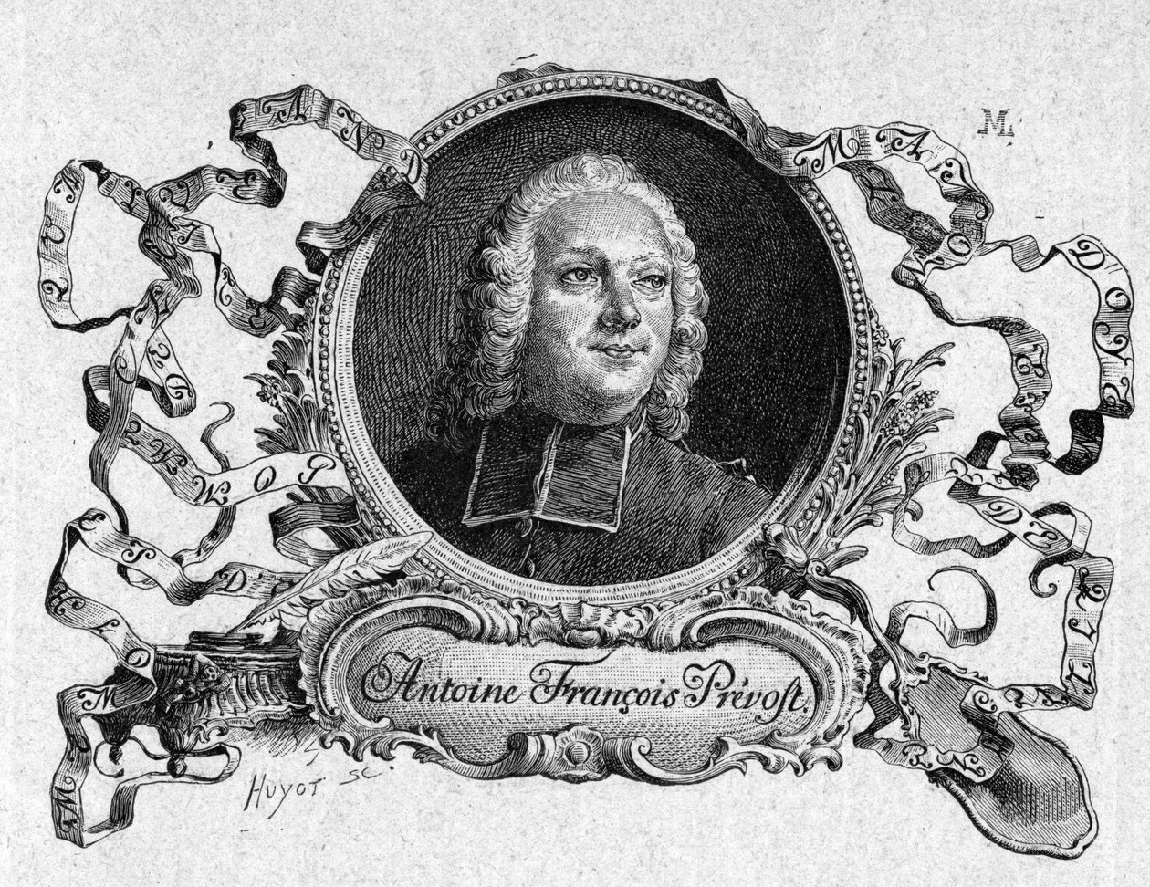 Abbe Prevost (1697-1763), fransk författare, i "Berättelsen om Chevalier Des Grieux och Manon Lescaut". Gravyr efter teckningar av Maurice Leloir (1885). av Maurice Leloir