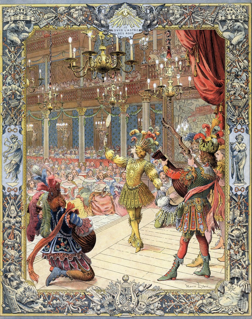 Ludvig XIV, deltagare i "Ballet de la Nuit", libretto av Isaac de Benserade (1612-1691), i en solskensdräkt i den stora salen i Little-Bourbon (Petite Bourbon) i Paris, 23 februari av Maurice Leloir