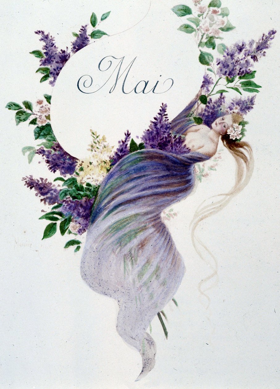 maj ""Månadens sång"" av Jérôme Doucet, illustration - Maurice Leloir, red. Reims 1904. L. Michaud av Maurice Leloir