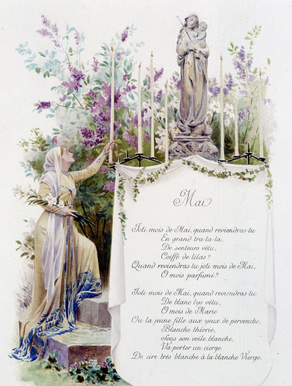 maj ""Månadens sång"" av Jérôme Doucet, illustration - Maurice Leloir, red. Reims 1904. L. Michaud av Maurice Leloir
