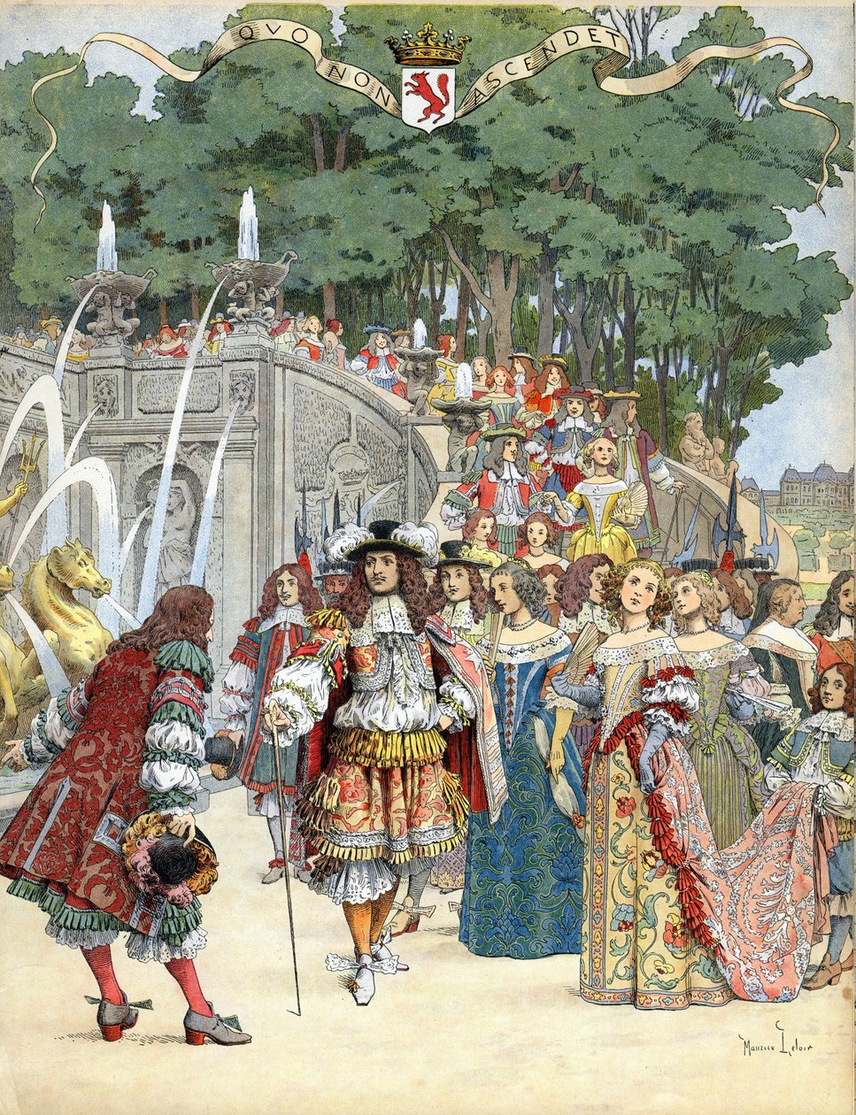 Nicolas Fouquet tar emot den engelske kungen Ludvig XIV i sitt slott Vaux Le Vicomte, Frankrike, 17 augusti av Maurice Leloir