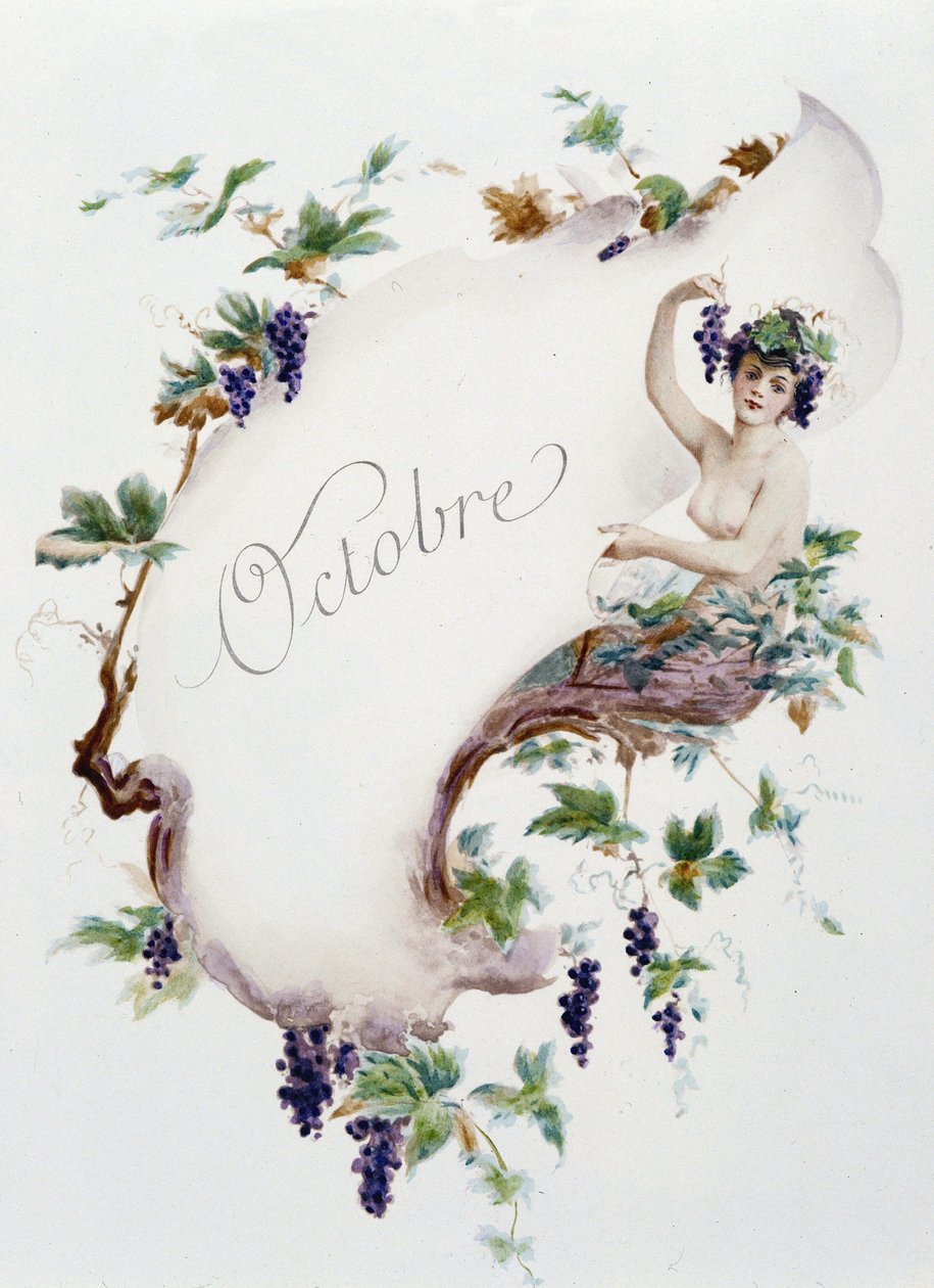 Oktober ""Månadens sång"" av Jérôme Doucet, illustration - Maurice Leloir, red. Reims 1904. L. Michaud av Maurice Leloir