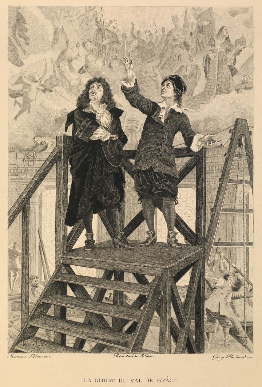 Pierre Mignard visar Moliere freskerna från Val de Grace av Maurice Leloir
