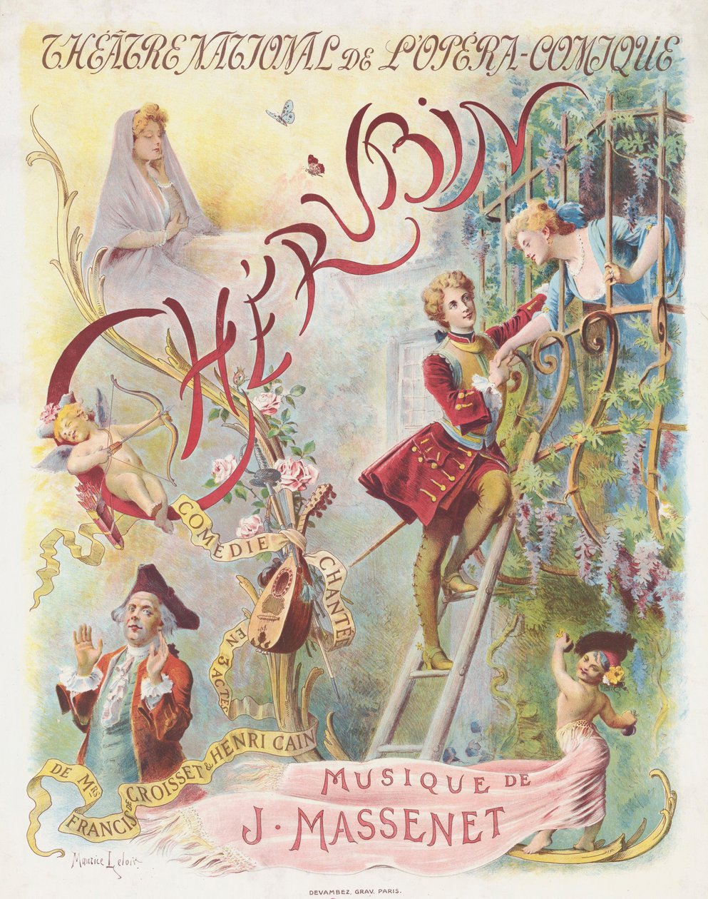 Premiäraffisch för operan Chérubin av Jules Massenet, 1905. av Maurice Leloir