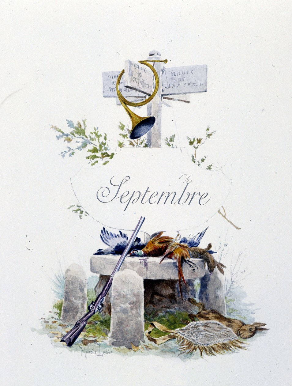 September "Månadens sång" av Jérôme Doucet, illustration - Maurice Leloir, red. Reims 1904. L. Michaud av Maurice Leloir