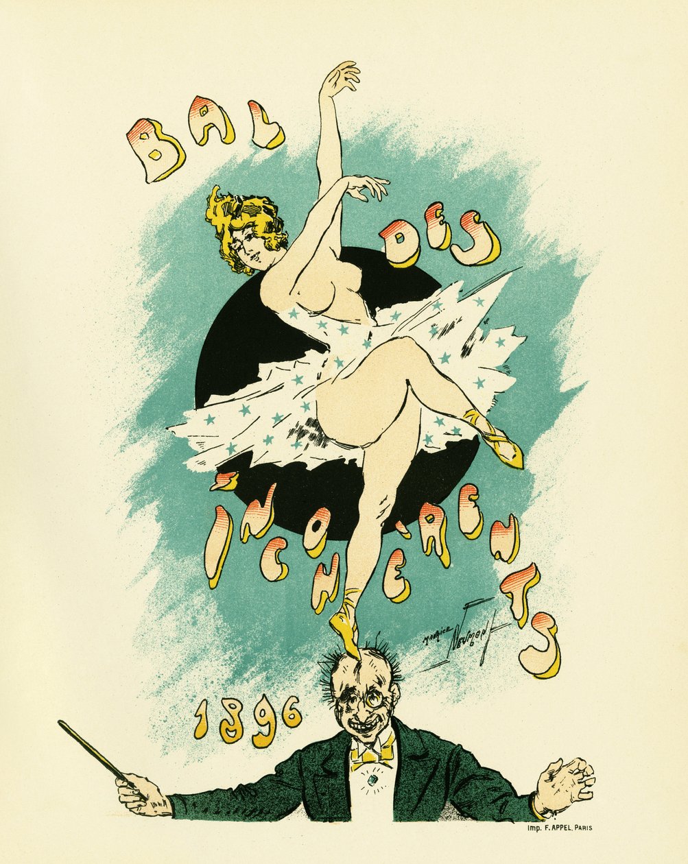 Affisch för bollen av osammanhängande, bal organiserad mellan 1885 och 1896 i Paris som en del av den konstnärliga rörelsen som lanserades av Jules Levy 1882, de osammanhängande konsterna, Illustration en lithographie av Maurice Neumont (1868-1930), som vi av Maurice Louis Henri Neumont