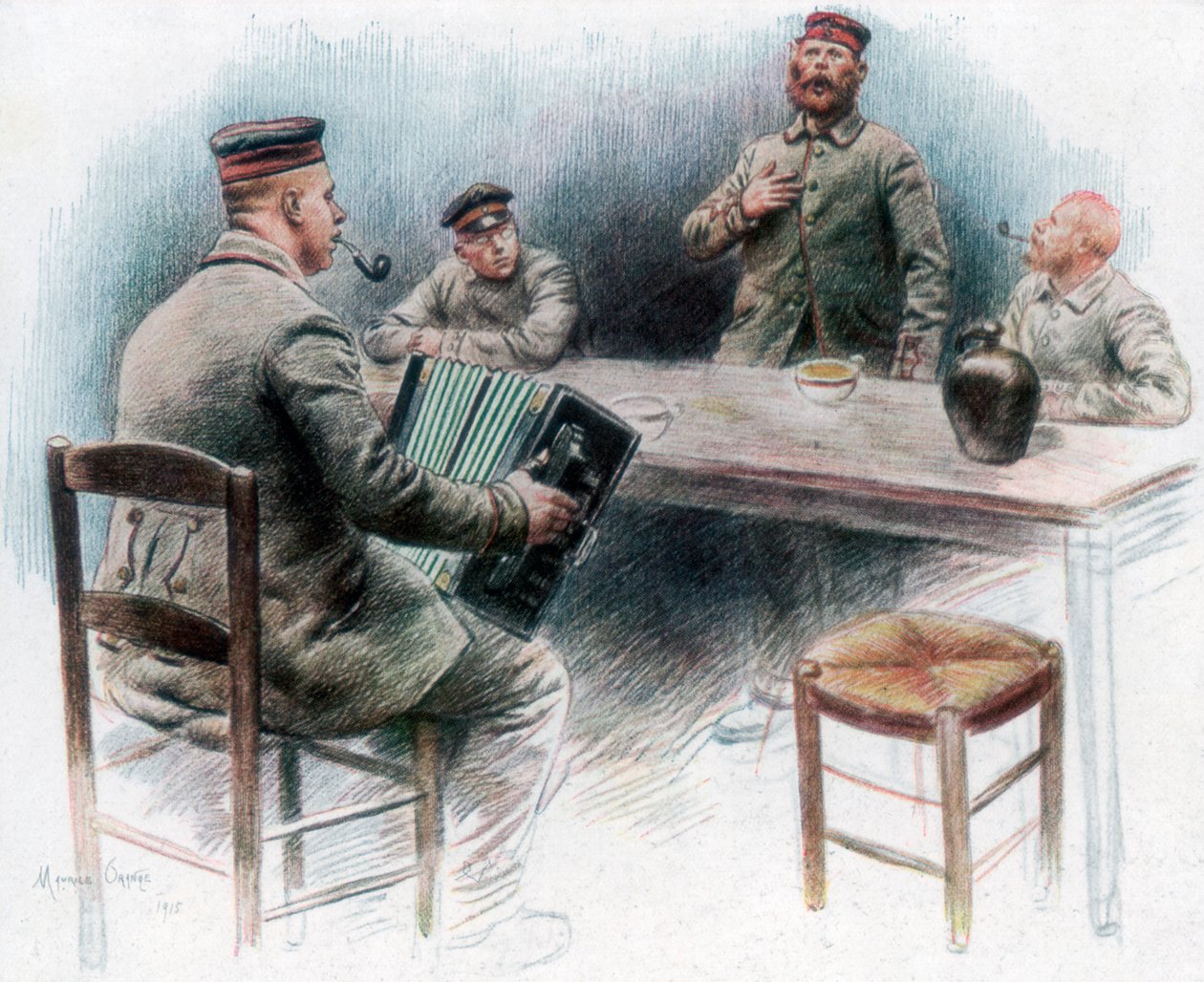 "Sentimental ballad in the Canteen", tyska krigsfångar i Dinan, Frankrike, 1915, 1926 av Maurice Orange