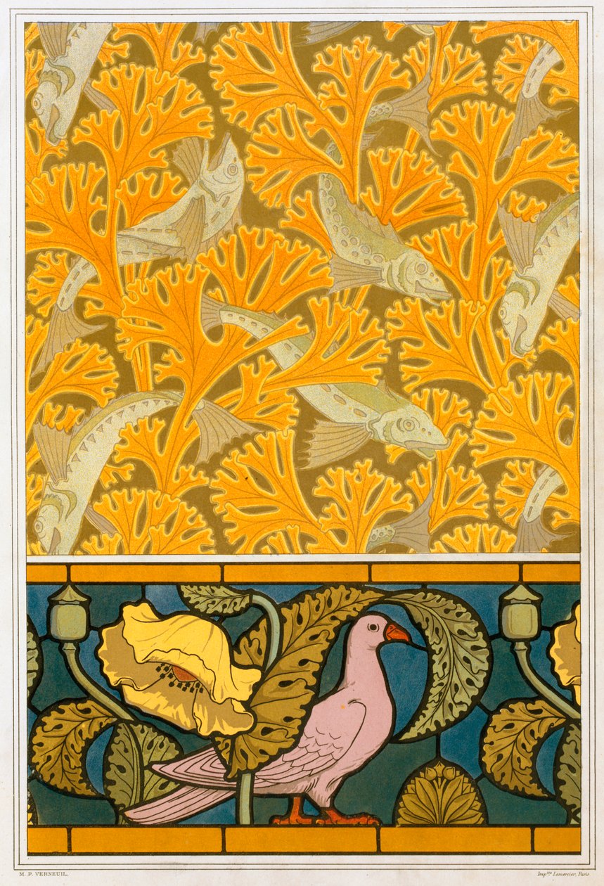 Design för tapeter och målat glas, pub. 1897. av Maurice Pillard Verneuil