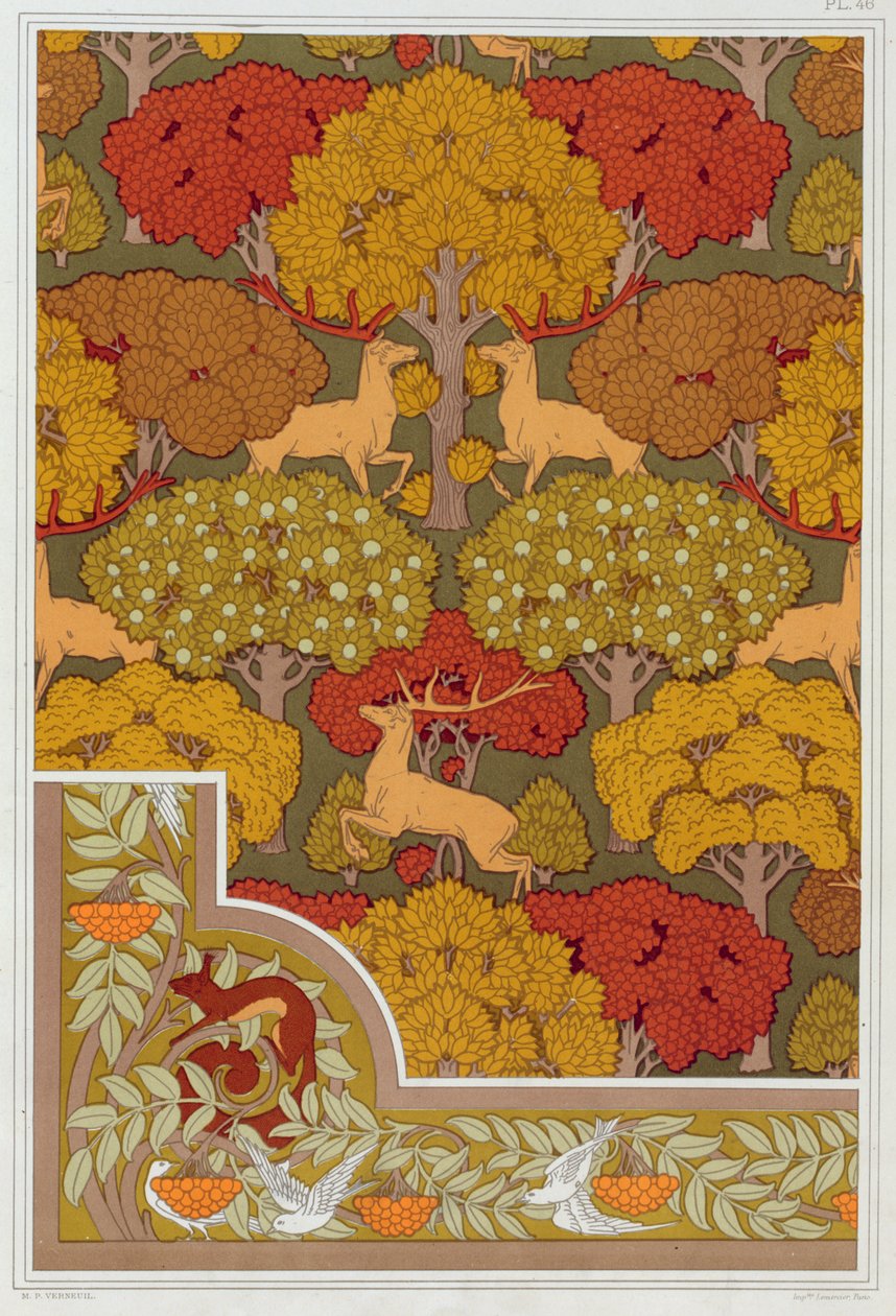 Design för tapeter och tapeter kantar "Hjortar i träden" och "Squirrel with Birds and Mountain Ash" från "L