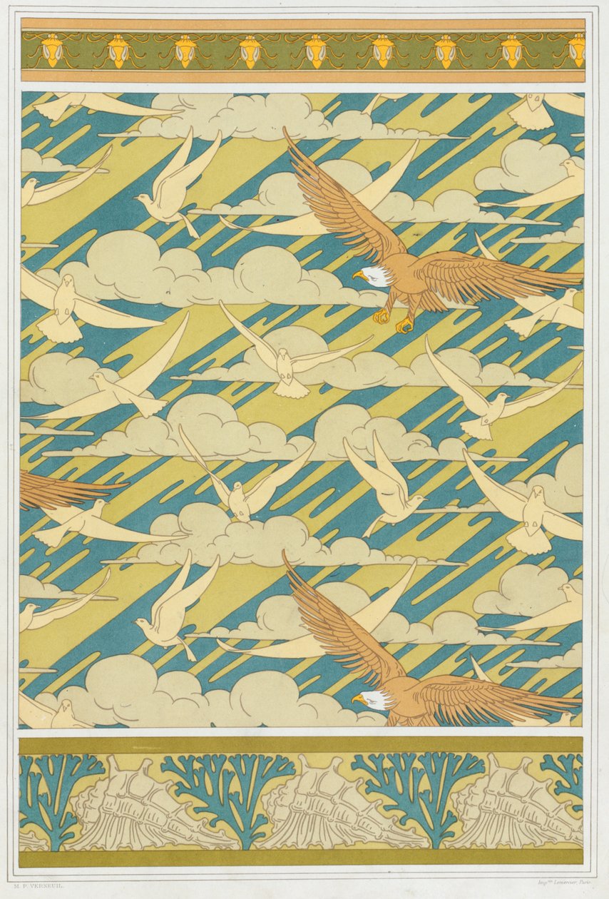 Design för tapeter kant Squash Bug, pub. 1897. av Maurice Pillard Verneuil