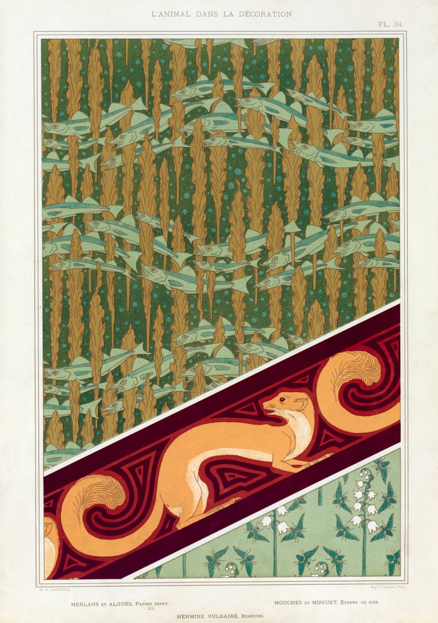 Motiv för tapeter, bård och sidentyg, pub. 1897. av Maurice Pillard Verneuil