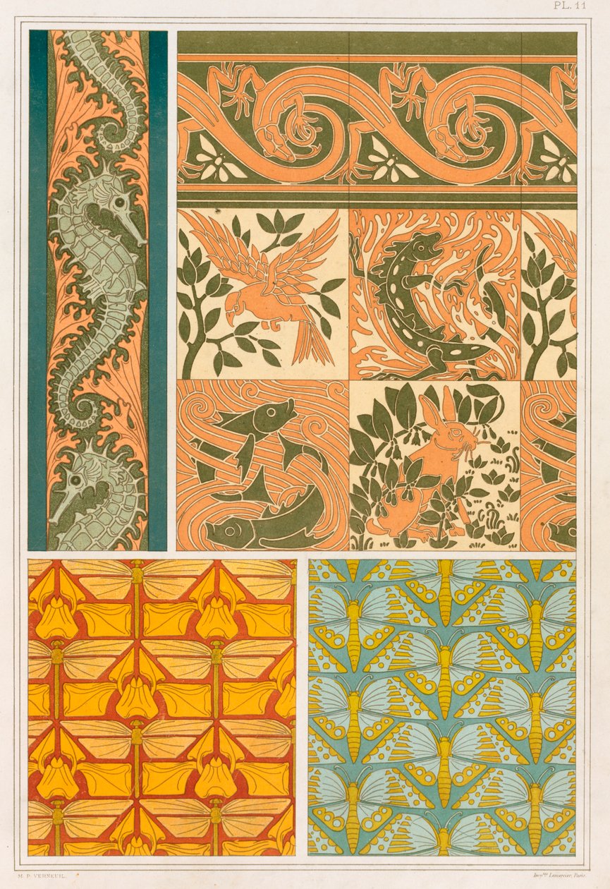 Design för tapeter och keramiska plattor, pub. 1897. av Maurice Pillard Verneuil