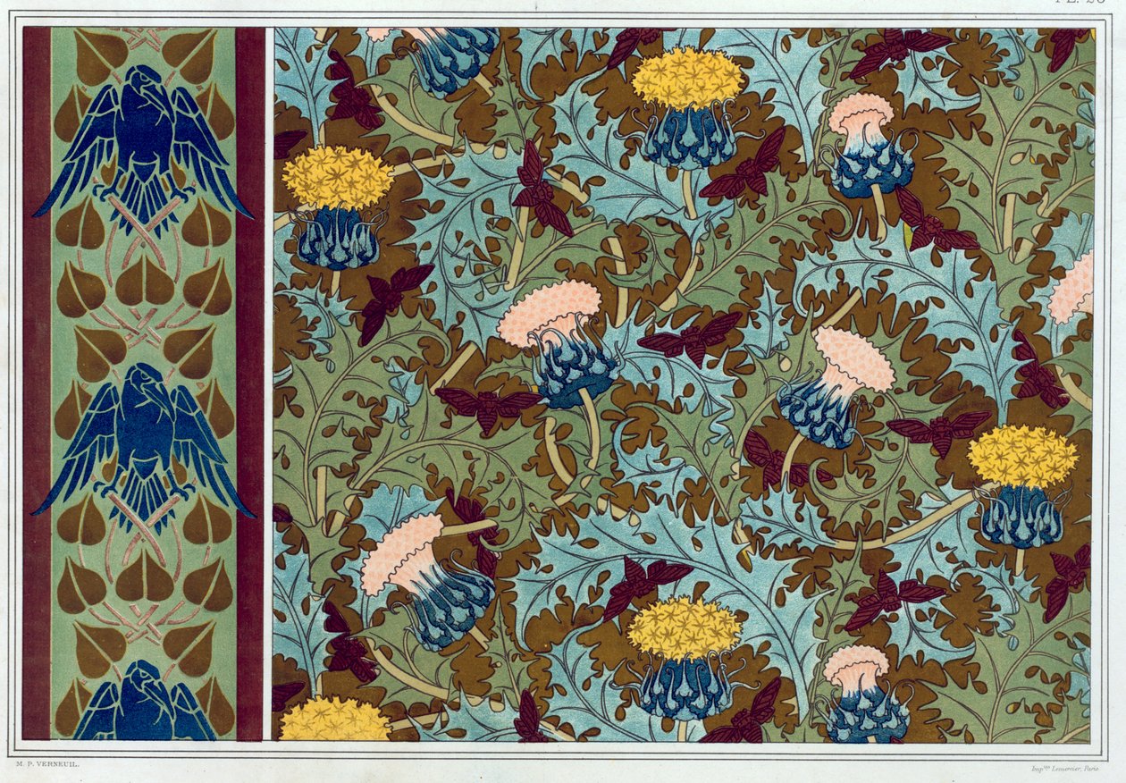 Motiv för tapetbårder och tryckt tyg, pub. 1897. av Maurice Pillard Verneuil