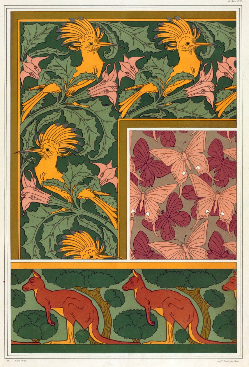 Motiv för tapetbårder och sidentyg, pub. 1897. av Maurice Pillard Verneuil
