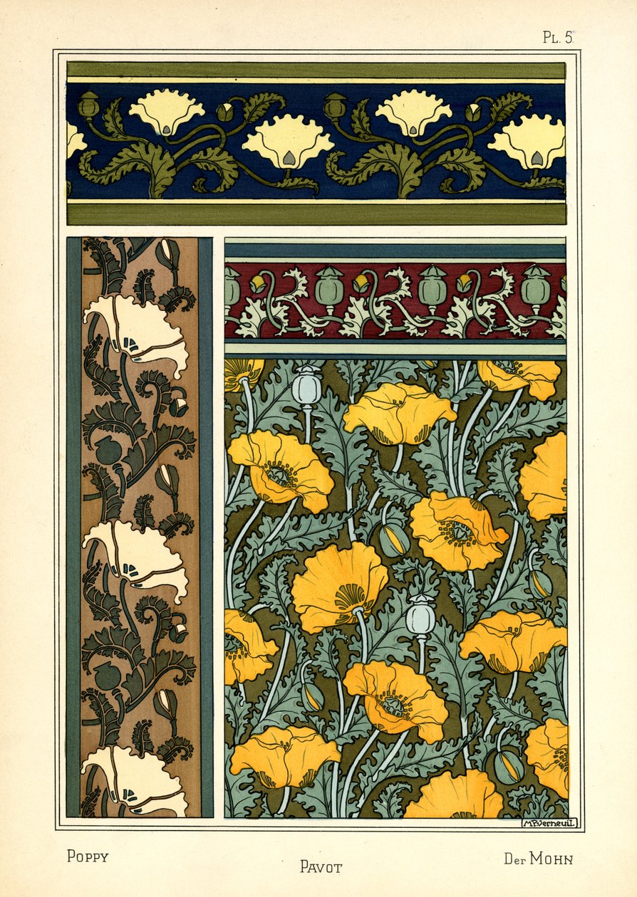 Vallmo (färg litho) av Maurice Pillard Verneuil