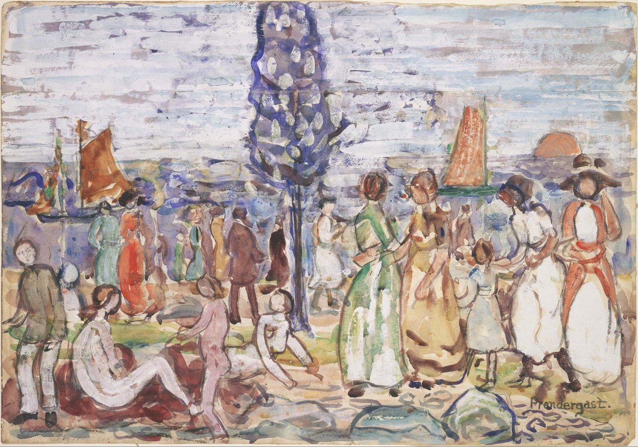 Strand med blått träd av Maurice Prendergast