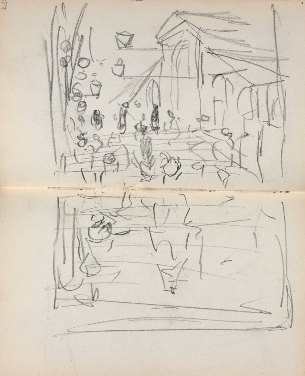 Italiensk skissbok: Bro med figurer (sidan 209  210) av Maurice Prendergast
