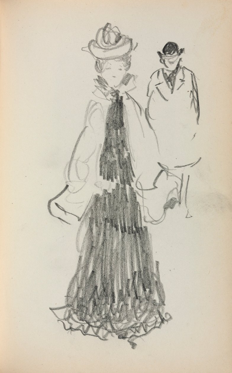 Italiensk skissbok: Stående kvinna och man (sidan 125) av Maurice Prendergast