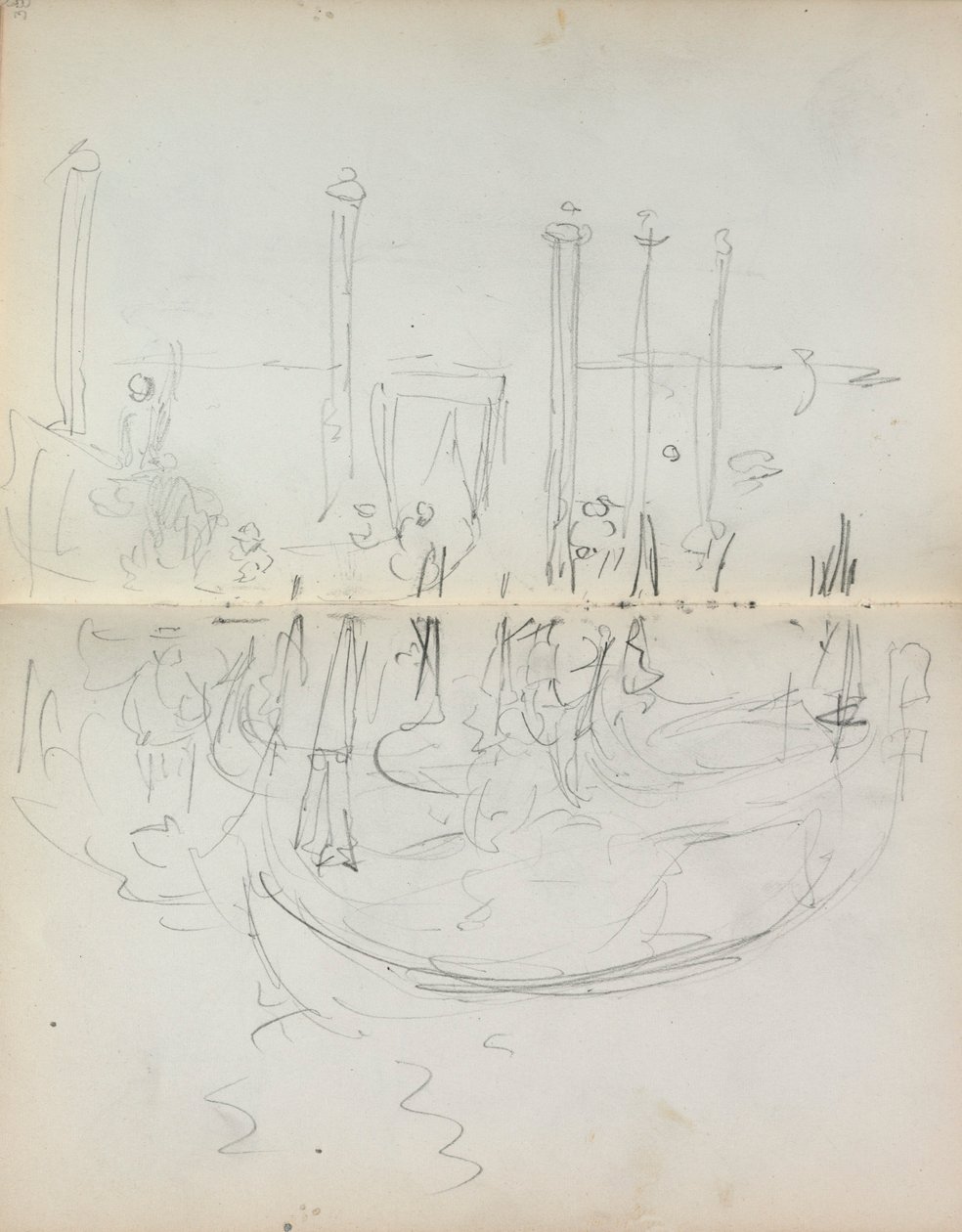 Italiensk skissbok: Vy över Venetianska hamnen (sidan 37  38) av Maurice Prendergast