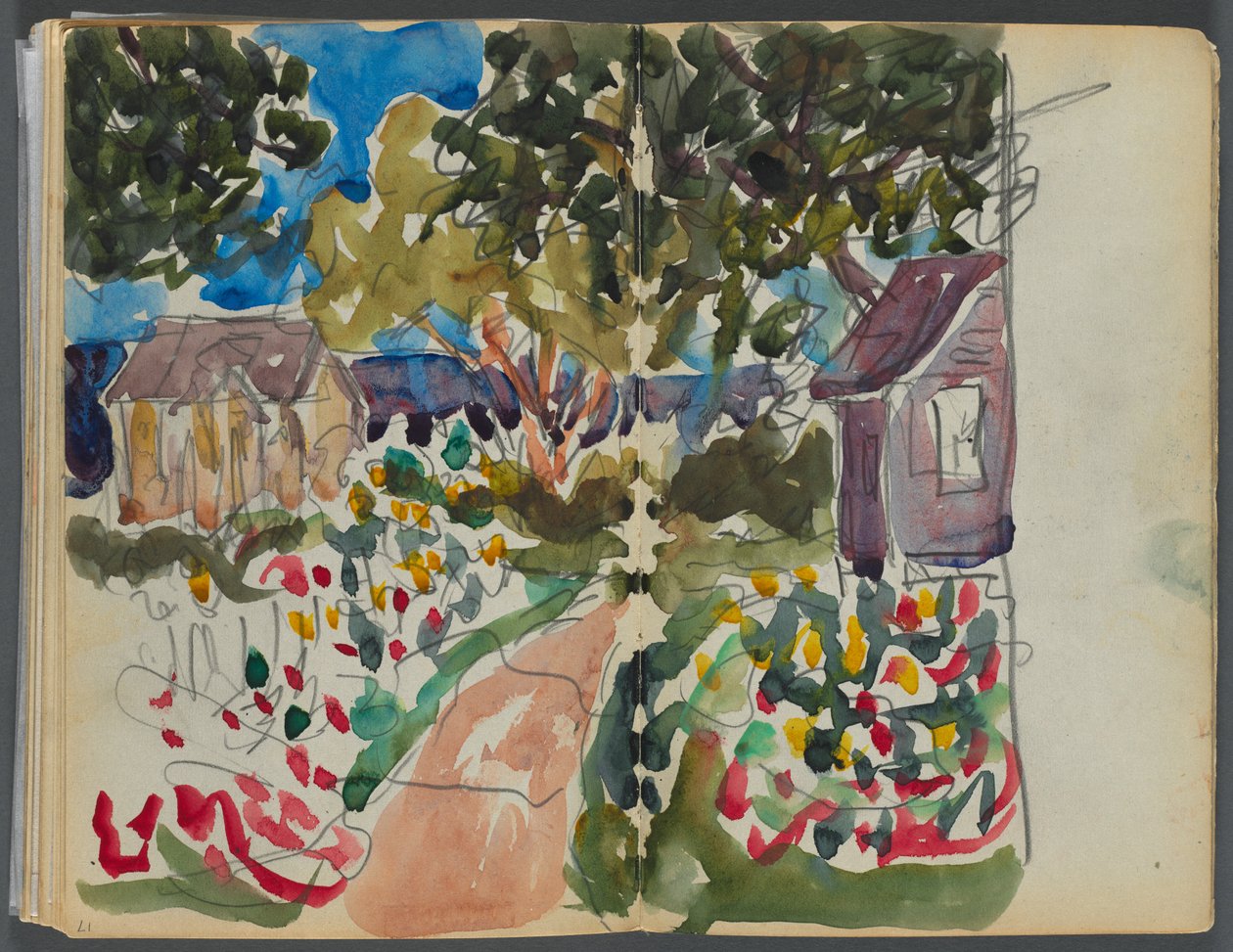 Skissbok - The Granite Shore Hotel, Rockport, sidan 016 17: Hus och trädgårdar av Maurice Prendergast