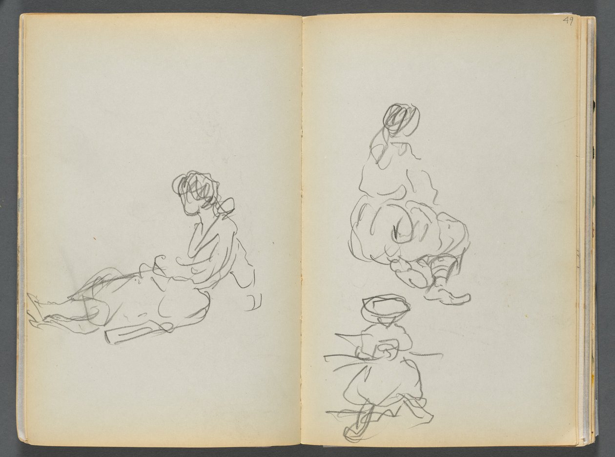 Skissbok - The Granite Shore Hotel, Rockport, sidan 048  49: Sittande kvinnofigurer av Maurice Prendergast