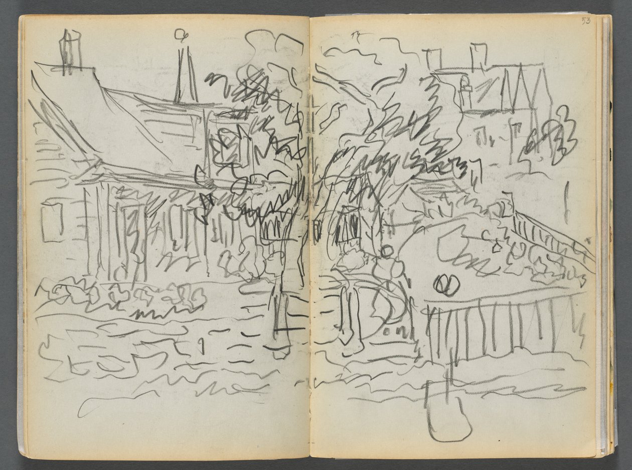Skissbok - The Granite Shore Hotel, Rockport, sidan 052  53: Hus och trädgårdar av Maurice Prendergast