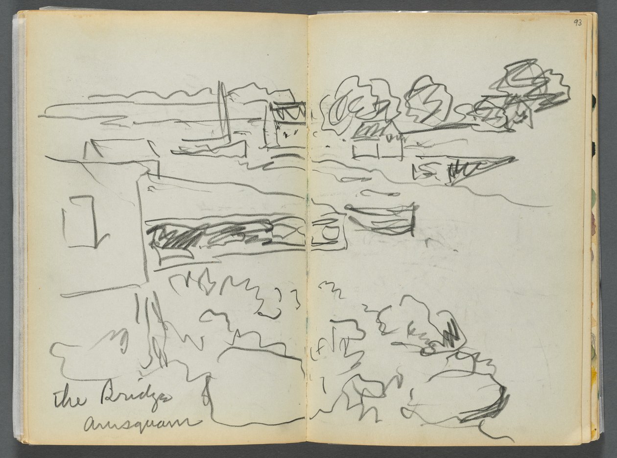 Skissbok - The Granite Shore Hotel, Rockport, sid 092  93: "The Bridge , Annisquam" av Maurice Prendergast