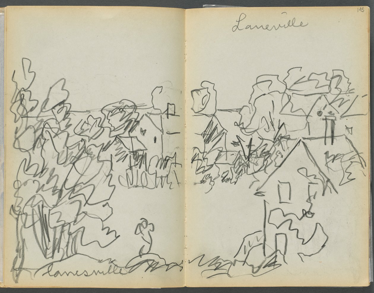Skissbok - The Granite Shore Hotel, Rockport, sidan 144  145: "Lanesville" av Maurice Prendergast