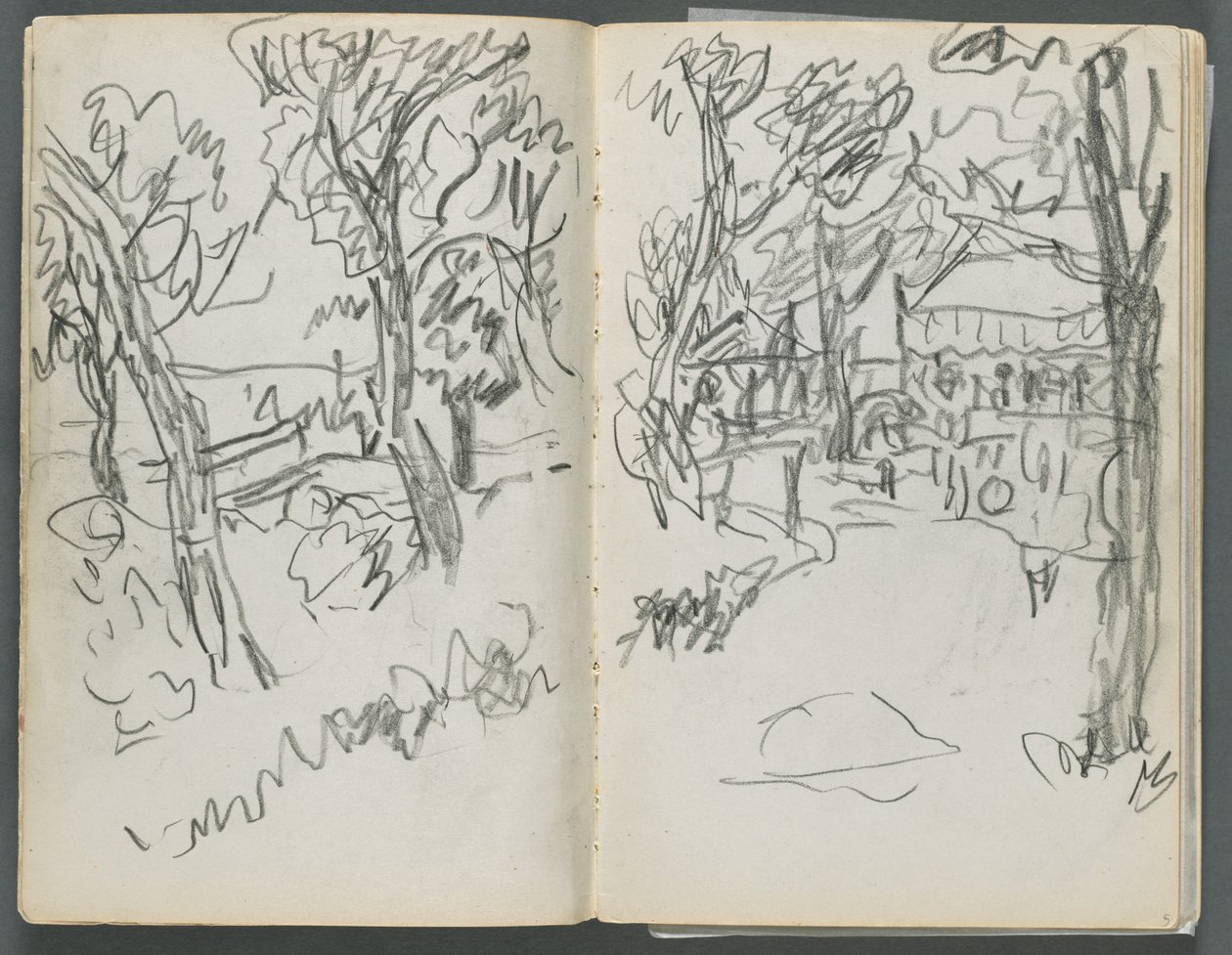 Skissbok, The Dells, nr 127, sidan 004 5: Landskap av Maurice Prendergast