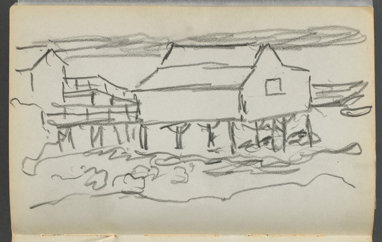 Skissbok, The Dells, nr 127, sidan 014: Hus på en brygga av Maurice Prendergast
