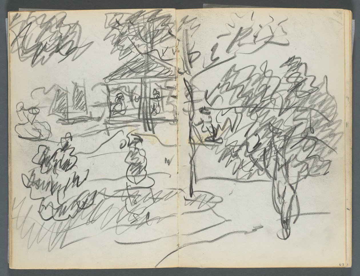 Skissbok, The Dells, nr 127, sidan 066  67: Landskap av Maurice Prendergast