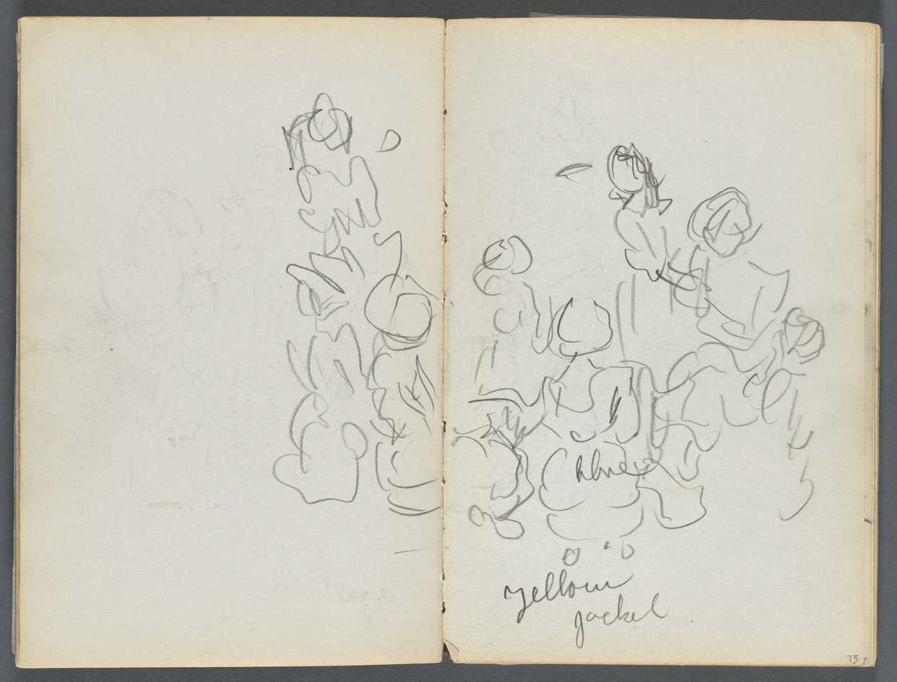 Skissbok, The Dells, nr 127, sidan 074  75: Figurer med färganteckningar av Maurice Prendergast