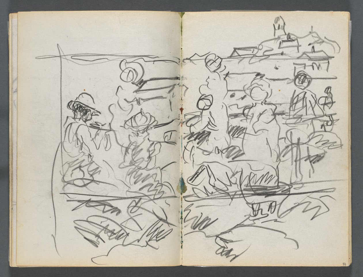 Skissbok, The Dells, nr 127, sidan 098  99: Figurer i ett landskap av Maurice Prendergast