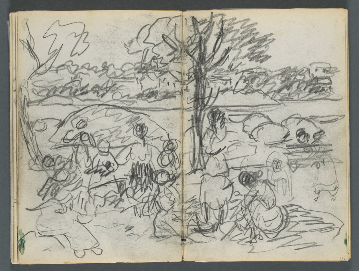 Skissbok, The Dells, nr 127, sidan 116  117: Figur i ett landskap av Maurice Prendergast
