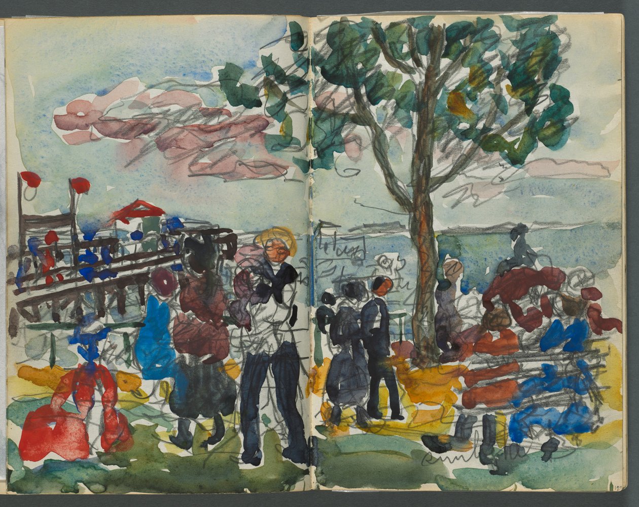 Skissbok, The Dells, nr 127, sidan 122  123: Figurer på en kust av Maurice Prendergast