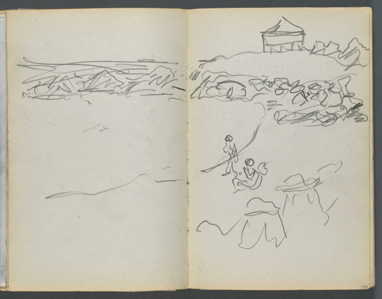 Skissbok, The Dells, nr 127, sidan 130  131: Kustutsikt av Maurice Prendergast