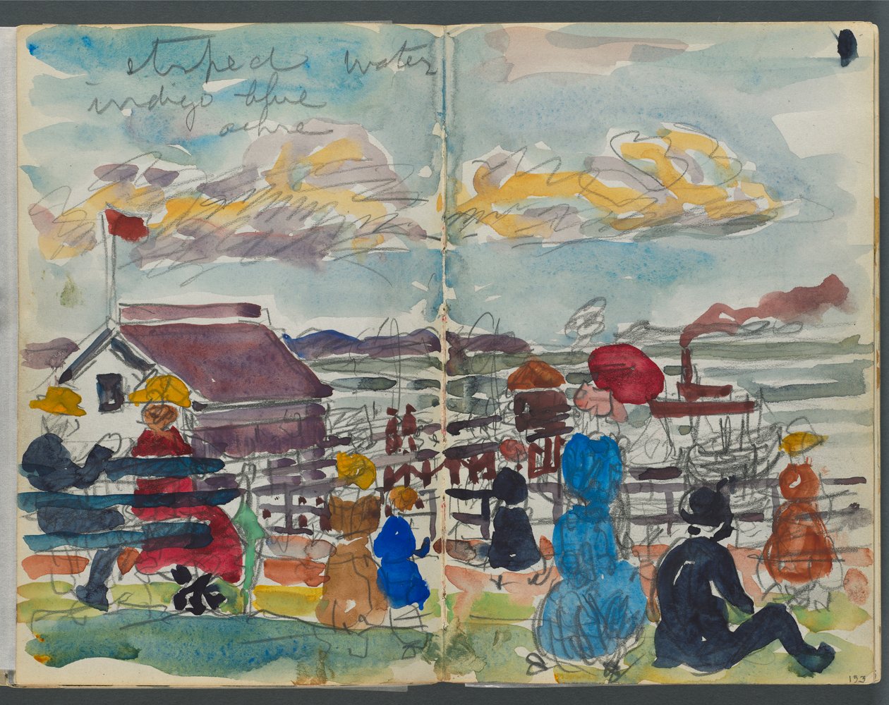 Sketchbook, The Dells, nr 127, sidorna 152 och 153: Figurer vid kusten av Maurice Prendergast