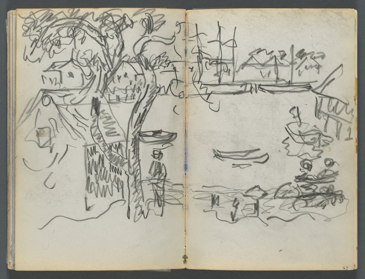 Skissbok, The Dells, nr 127, sidan 162  163: Utsikt över hamnen av Maurice Prendergast