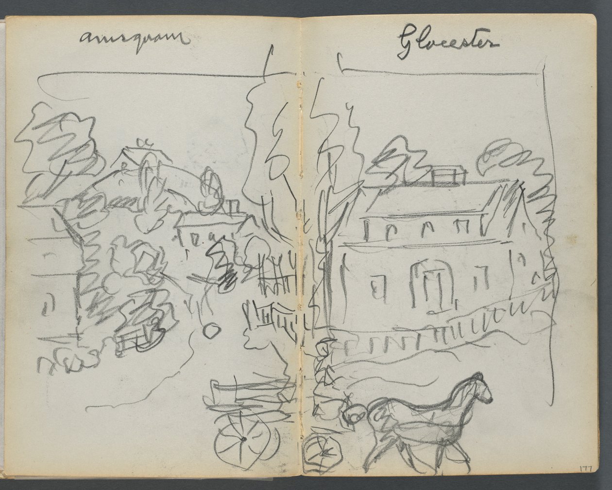 Skissbok, The Dells, nr 127, sidorna 176 och 177: "Annisquam - Glocester" av Maurice Prendergast