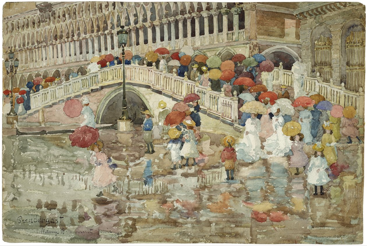 Paraplyer i regnet av Maurice Prendergast