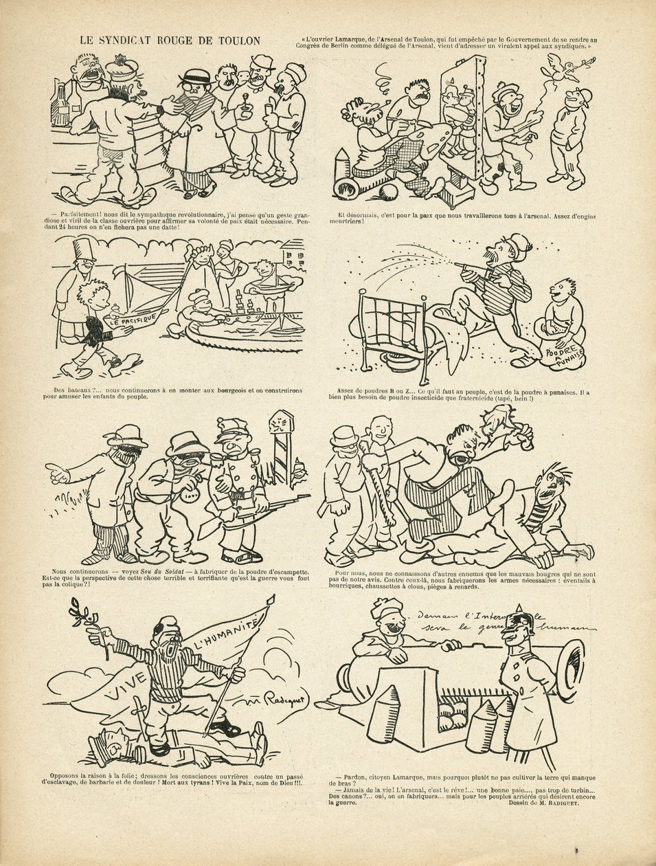 Illustration av Maurice Radiguet (1866-1941) i Le Rire, 21/12/12 - Le syndicrouge de Toulon - Syndicalism, Toulon av Maurice Radiguet