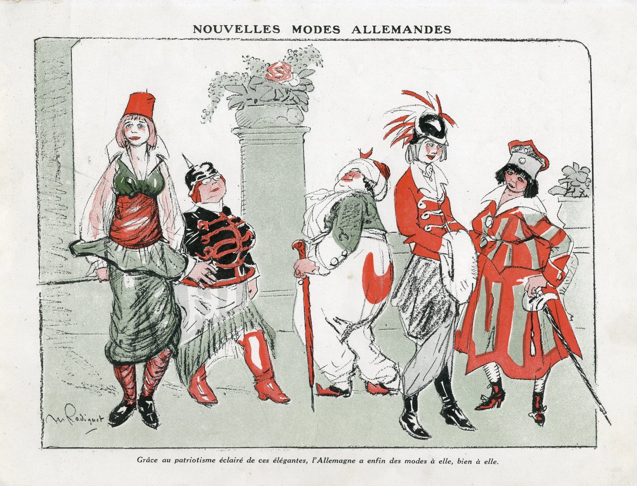 Illustration av Maurice Radiguet (1866-1941) i Mode i Tyskland, ca. 1915 - Nya tyska lägen - 14-18 års krig, Tyskland Preussen, Turkiet, Mode, Triplicering - Kvinnor av Maurice Radiguet