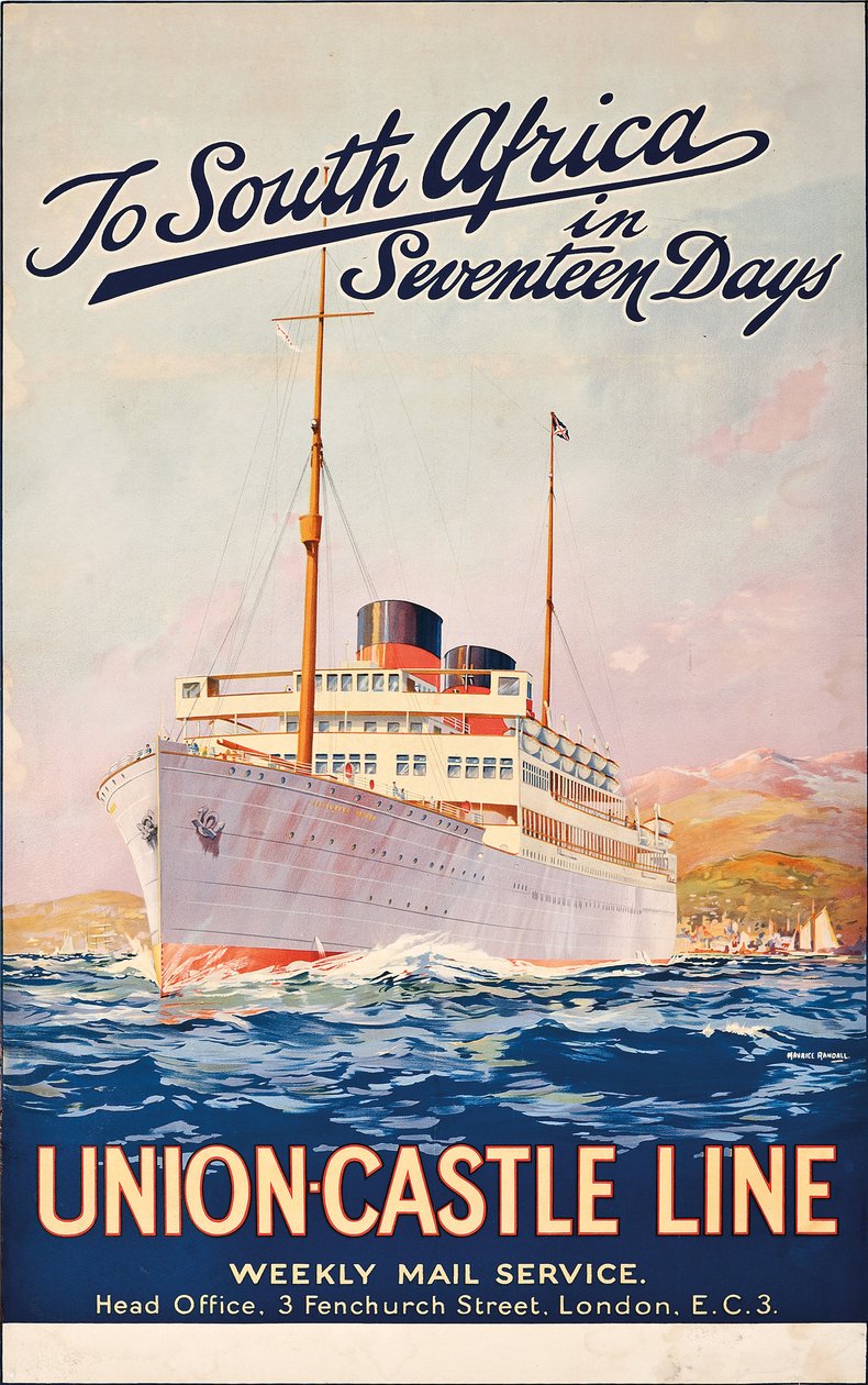 Till Sydafrika om sjutton dagar; en reklamaffisch för Union Castle Line, av Maurice Randall