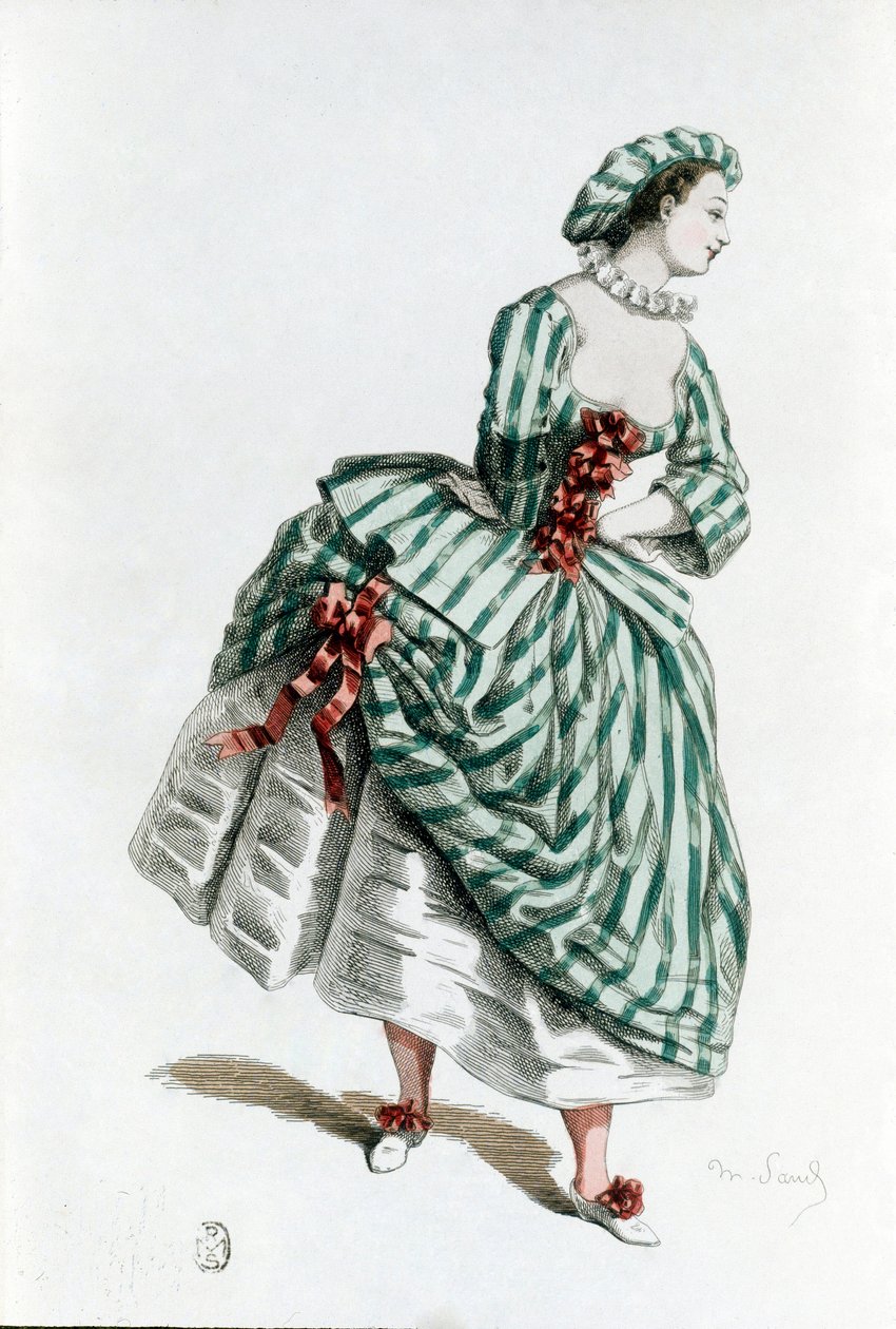 Dräkt och mask av Colombine (corallina) 1855, kvinnlig karaktär i commedia dell