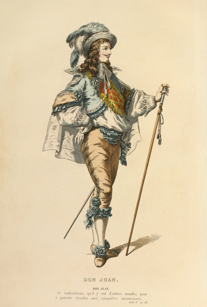Kostym för rollen som Don Juan, ca 1868 (gravyr) av Maurice Sand
