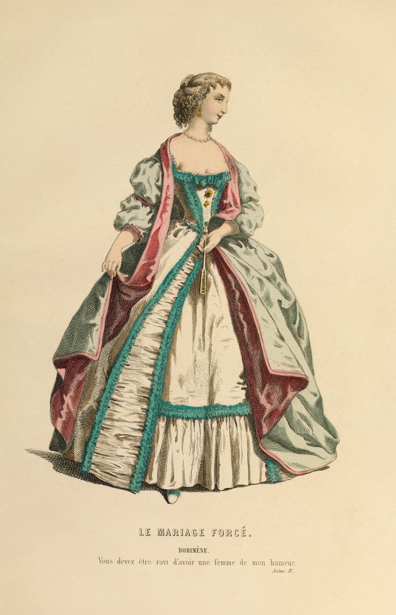 Kostym för rollen som Dorimene, ca 1868 (gravyr) av Maurice Sand