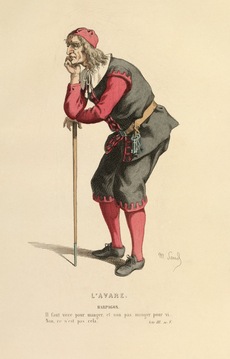 Kostym för rollen som Harpagon, ca 1868 (gravyr) av Maurice Sand
